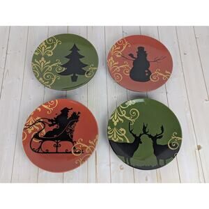 Set 4 Noble Excellence Gold Scroll 8" Holiday Plates Snowman Santa Xmas Decor
